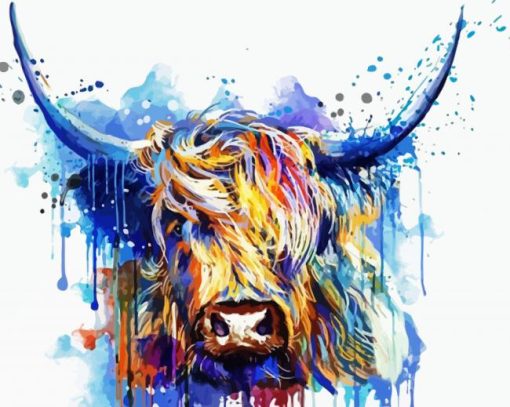 Splatter Highland Cow Head paint by number