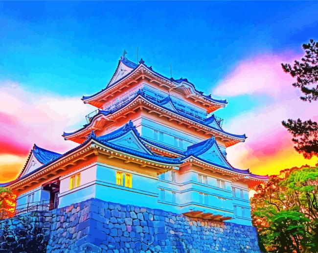Sunset At Odawara Castle paint by number