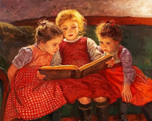 Three Sisters Reading Book paint by number