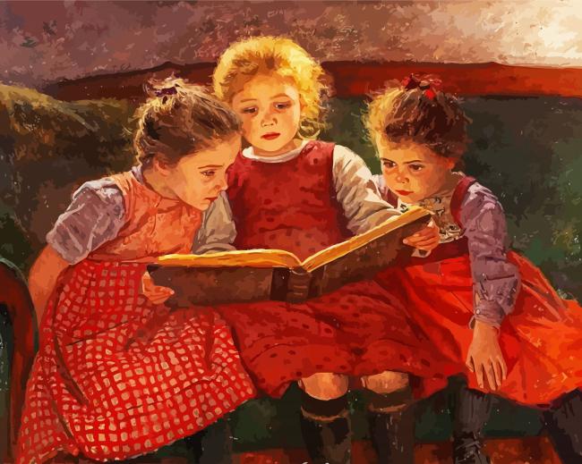 Three Sisters Reading Book paint by number