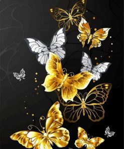 White And Gold Butterflies paint by number