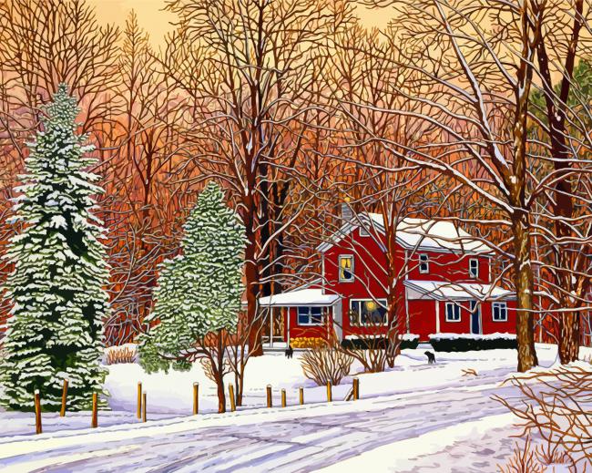 Winter Country Home paint by numbers