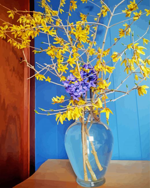 Yellow Forsythia Vase paint by number
