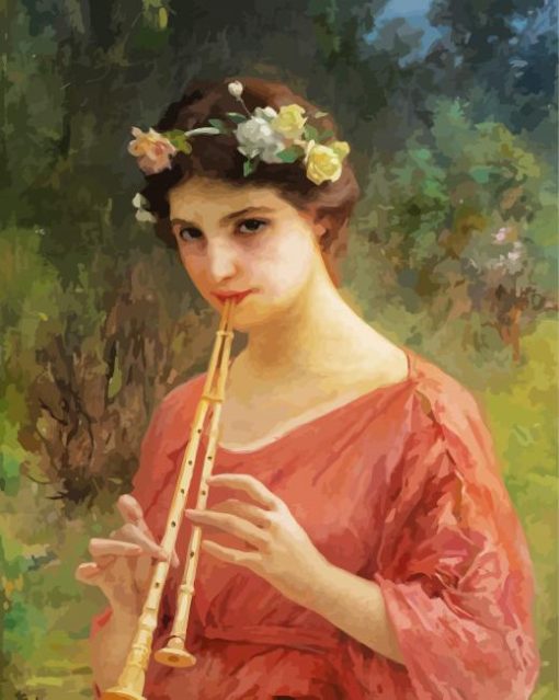 Young Woman Playing Flute paint by number