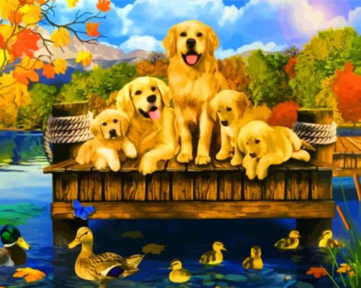 Adorable Dogs And Ducks paint by number