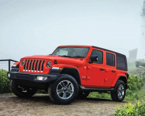 Aesthetic Red Jeep paint by number