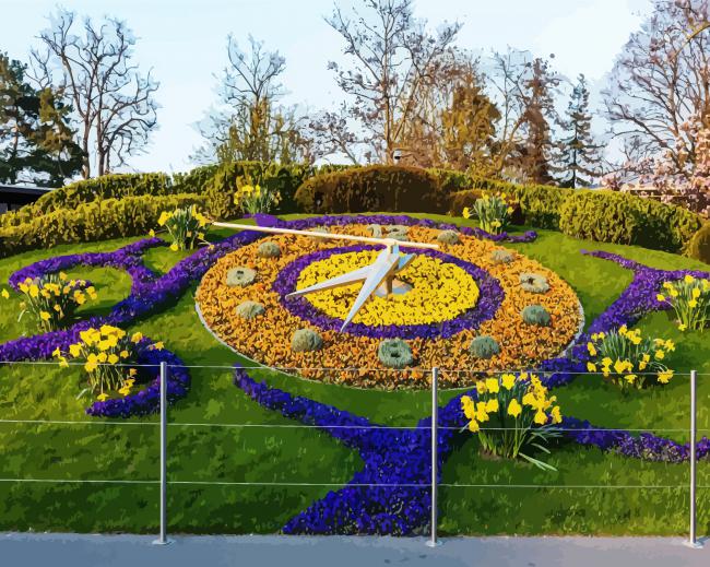 Aesthetic The Flower Clock Geneva paint by number
