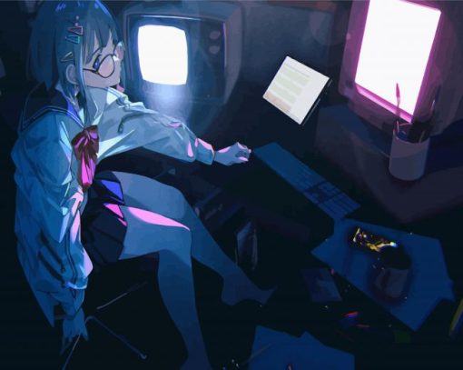 Anime Girl Gamer paint by number