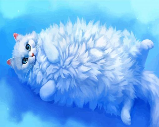 Fluffy White Cat paint by number