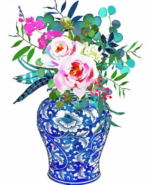 Ginger Jar With Flowers paint by number
