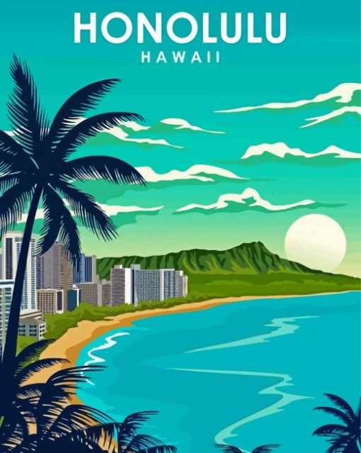 Honolulu Beach Poster paint by number