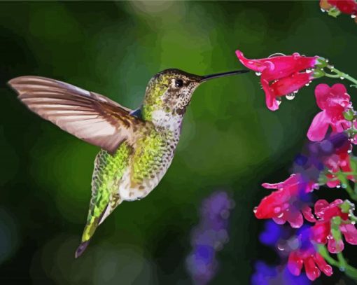 Hummingbird With Flowers paint by number