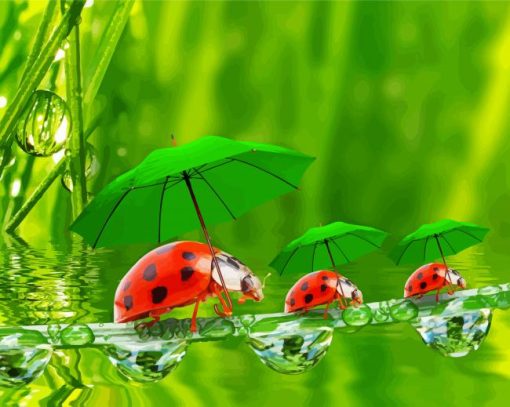 Ladybeetle And Green Umbrellas paint by numbers