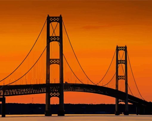 Michigan Mackinac Bridge At Sunset paint by number