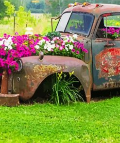 Old Truck And Flowers paint by number