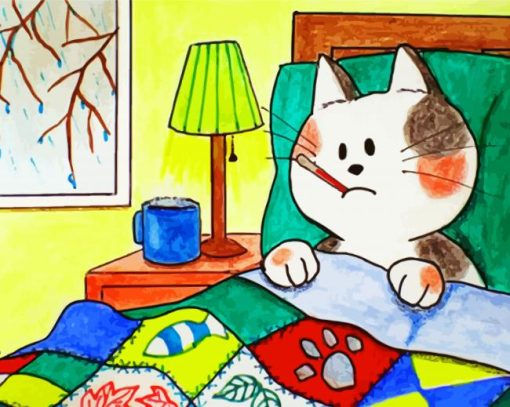 Sick Cat Illustration paint by number