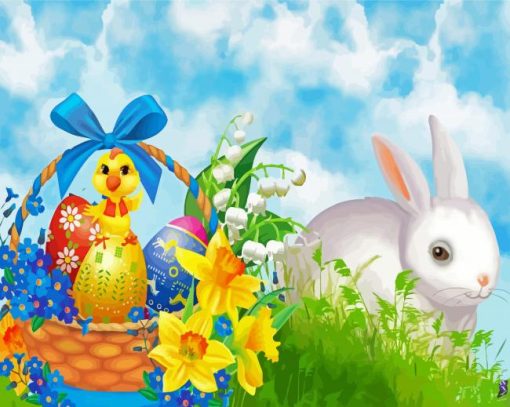 White Bunny And Chick paint by number