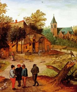 A Village Landscape With Farmers By Pieter Ruegel paint by number