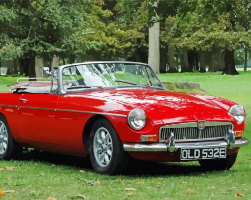 Antique Red Mgb Car paint by number