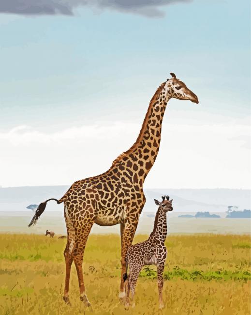 Baby Giraffe And Mother paint by number