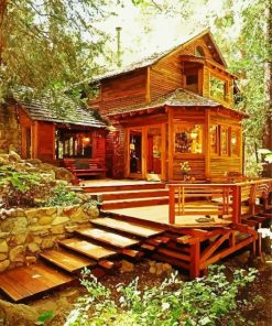Beautiful Cabin Woods In The Forest paint by number