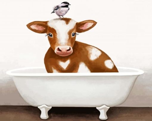 Bird On Cow In Bathtub paint by numbers