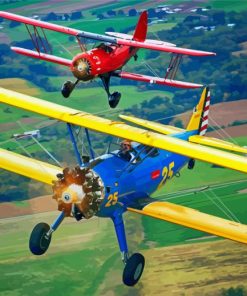 Blue And Red Biplane paint by number