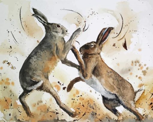 Hares Boxing Art paint by number