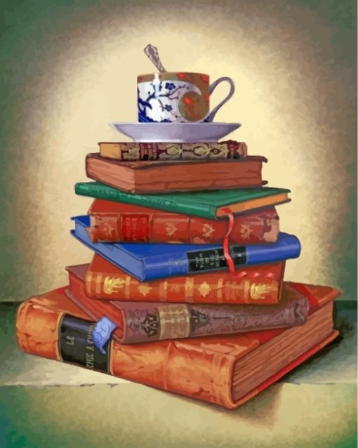 Coffee Cup On Vintage Books paint by number