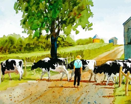 Cows In Farm House By Faye Ziegler paint by number