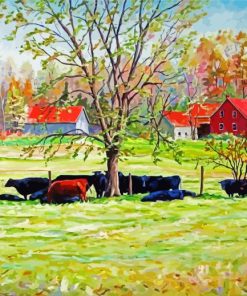 Cows And Farm House Art paint by number
