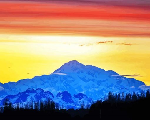 Denali Mountain At Sunset paint by number