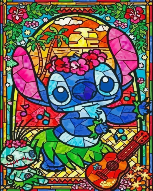 Disney Stitch Stained Glass Paint By Numbers - PBN Canvas