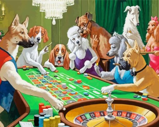 Dogs Playing Pool Game paint by number