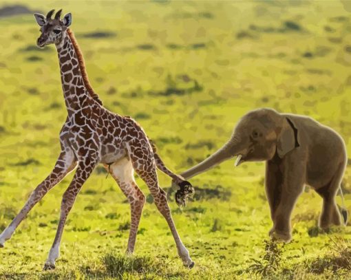 Giraffe And Baby Elephant paint by number