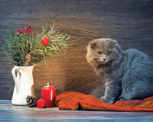 Grey Cat And Red Candle Paint By Numbers