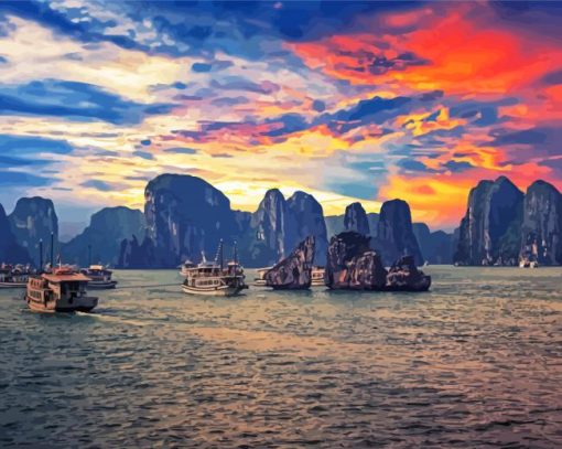 Ha Long Bay In Vietnam At Sunset paint by number