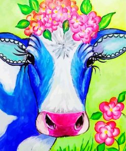 Happy Blue Cow Art paint by number