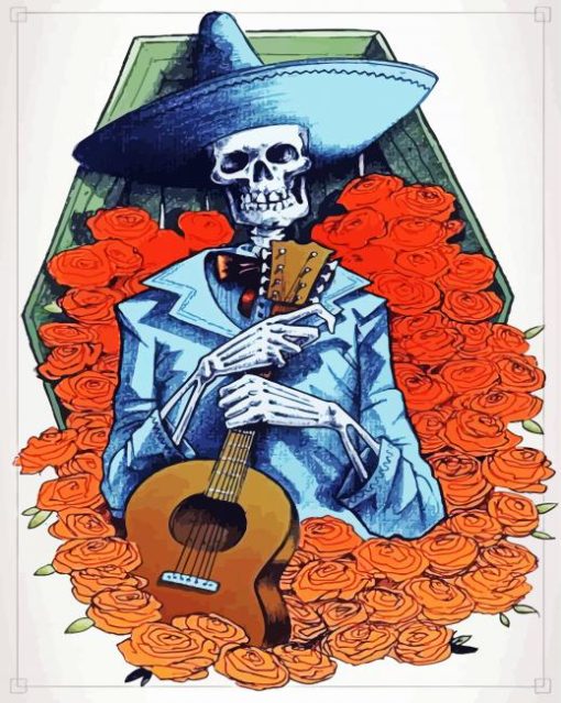 Mariachi Skeleton Art paint by number