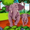 Mother And Baby Cartoon Elephants paint by number