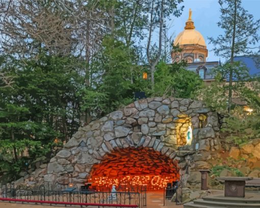 Notre Dame Grotto Indiana paint by number