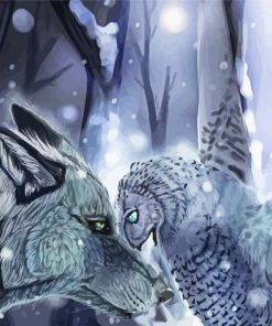 Snow Wolf And Owl paint by number
