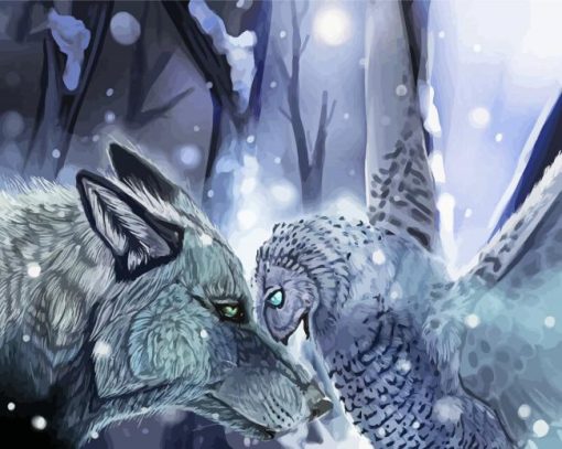 Snow Wolf And Owl paint by number