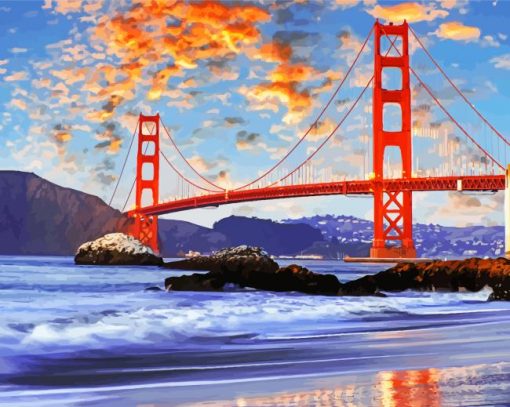 Sunset At Golden Gate Bridge Baker Beach paint by number