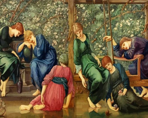 The Garden Court By Edward Burne Jones paint by number