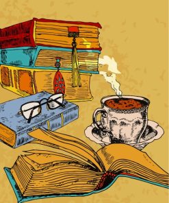 Vintage Books And Coffee paint by number