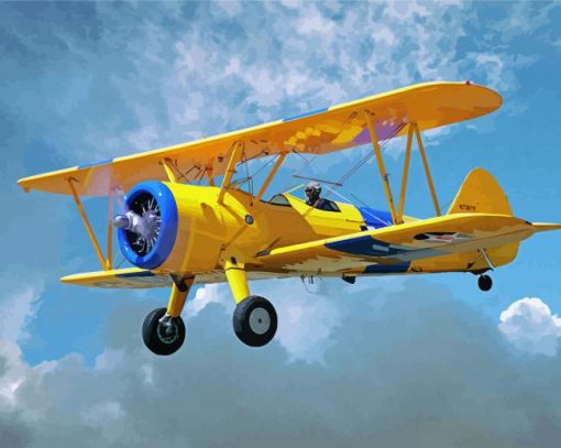 Yellow Biplane Flying paint by number