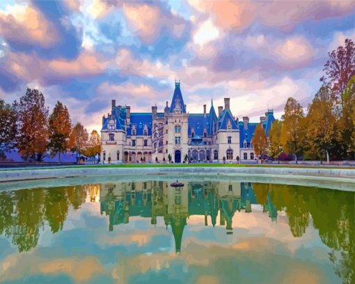 Biltmore House With Reflection In North Carolina paint by number