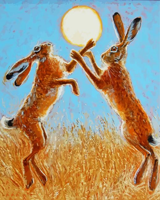 Boxing Hares Harvest Moon paint by number