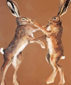 Brown Hares Boxing Illustration paint by number